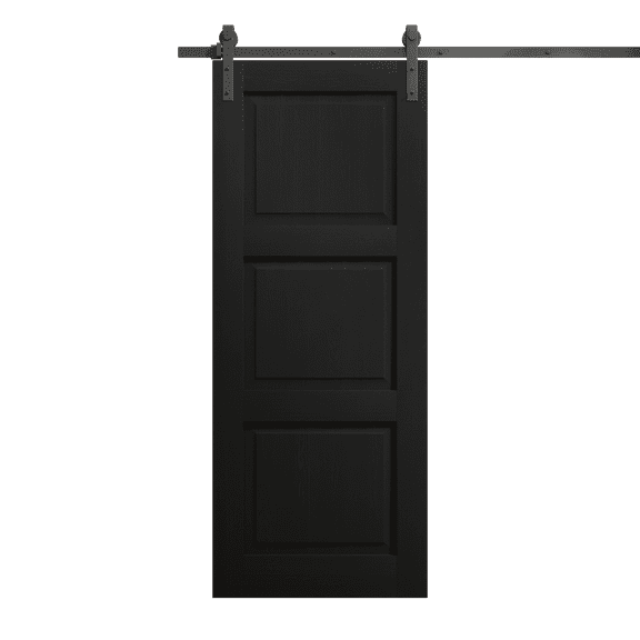 Modern Barn Door 18 x 80 inches | Ego 5010 Painted Black Oak | 6.6FT Rail Track Heavy Hardware Set | Solid Panel Interior Doors