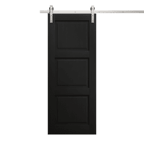 Modern Barn Door 18 x 80 inches | Ego 5010 Painted Black Oak | 6.6FT Silver Rail Track Heavy Hardware Set | Solid Panel Interior Doors