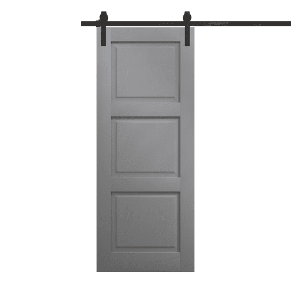 Modern Barn Door 18 x 80 inches | Ego 5010 Painted Grey Oak | 6.6FT Rail Track Heavy Hardware Set | Solid Panel Interior Doors
