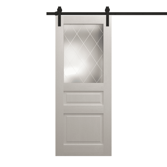 Modern Barn Door 18 x 80 inches | Ego 5011 Painted White Oak | 6.6FT Rail Track Heavy Hardware Set | Solid Panel Interior Doors