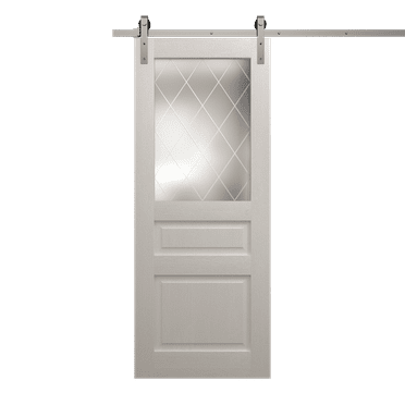 Modern Barn Door 18 x 80 inches | Ego 5011 Painted White Oak | 6.6FT Silver Rail Track Heavy Hardware Set | Solid Panel Interior Doors