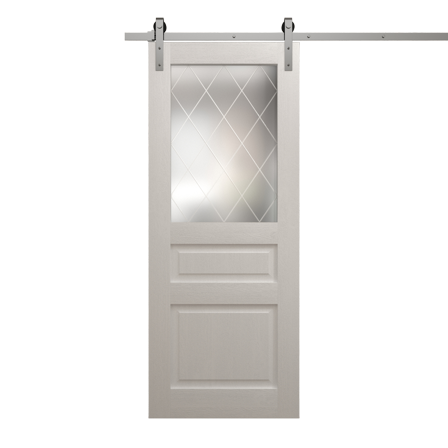 Modern Barn Door 18 x 80 inches | Ego 5011 Painted White Oak | 6.6FT Silver Rail Track Heavy Hardware Set | Solid Panel Interior Doors