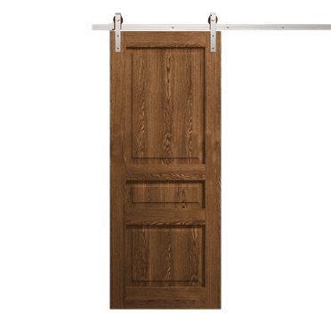 Modern Barn Door 18 x 80 inches | Ego 5012 Cognac Oak | 6.6FT Silver Rail Track Heavy Hardware Set | Solid Panel Interior Doors