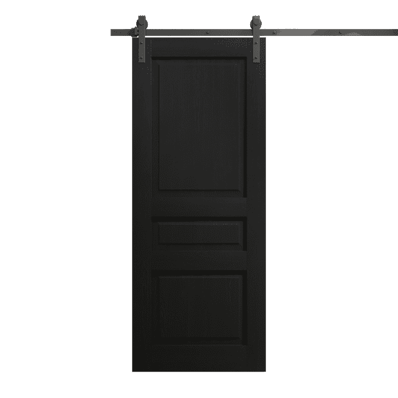 Modern Barn Door 18 x 80 inches | Ego 5012 Painted Black Oak | 6.6FT Rail Track Heavy Hardware Set | Solid Panel Interior Doors
