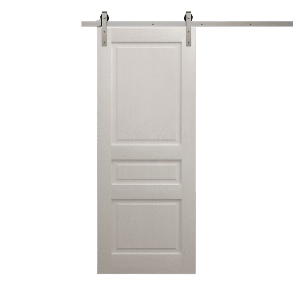 Modern Barn Door 18 x 80 inches | Ego 5012 Painted White Oak | 6.6FT Silver Rail Track Heavy Hardware Set | Solid Panel Interior Doors