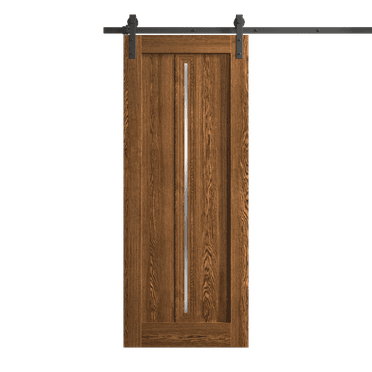 Modern Barn Door 18 x 80 inches | Ego 5014 Cognac Oak | 6.6FT Rail Track Heavy Hardware Set | Solid Panel Interior Doors