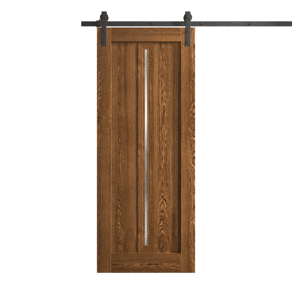 Modern Barn Door 18 x 80 inches | Ego 5014 Cognac Oak | 6.6FT Rail Track Heavy Hardware Set | Solid Panel Interior Doors