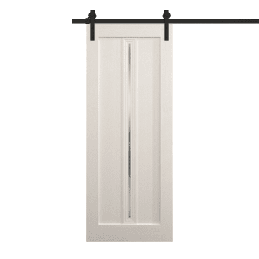 Modern Barn Door 18 x 80 inches | Ego 5014 Painted White Oak | 6.6FT Rail Track Heavy Hardware Set | Solid Panel Interior Doors