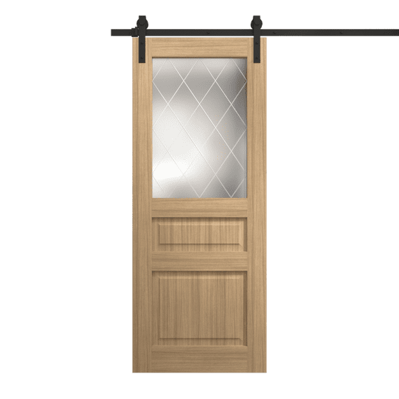 Modern Barn Door 18 x 84 inches | Ego 5011 Natural Oak | 6.6FT Rail Track Heavy Hardware Set | Solid Panel Interior Doors