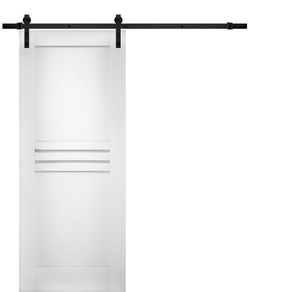 Modern Barn Door 18 x 96 inches / Mela 7444 White Silk / 6.6FT Rail Track Heavy Hardware Set / Solid Panel Interior Doors