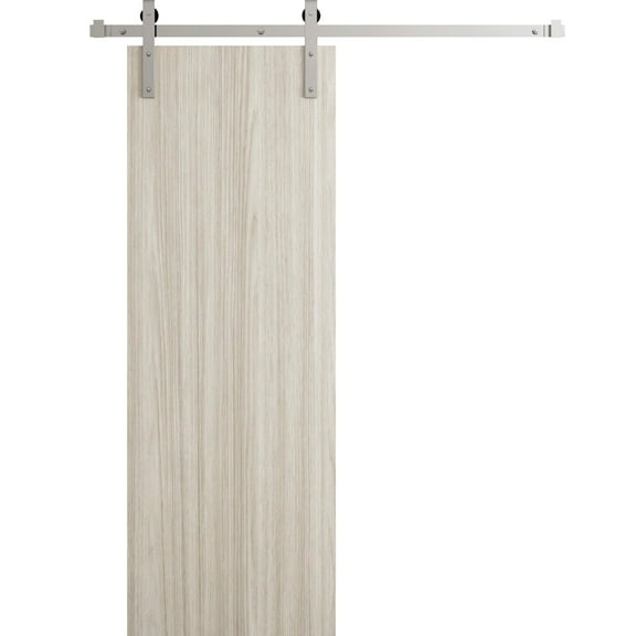 Modern Barn Door 24 x 80 in - LUNO 1003 Oak - 6.6FT Silver Rail Track Heavy Hardware Set - Solid Panel Interior Doors