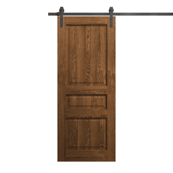 Modern Barn Door 24 x 80 inches | Ego 5012 Cognac Oak | 6.6FT Rail Track Heavy Hardware Set | Solid Panel Interior Doors