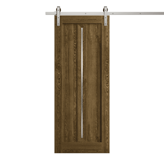 Modern Barn Door 24 x 84 inches | Ego 5014 Marble Oak | 6.6FT Silver Rail Track Heavy Hardware Set | Solid Panel Interior Doors