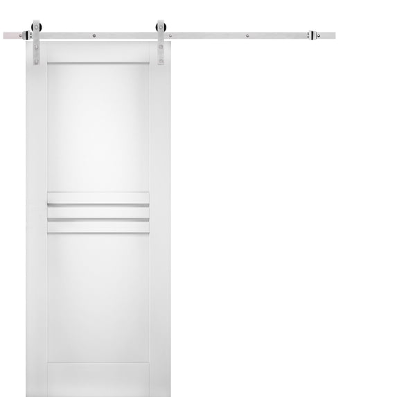 Modern Barn Door 24 x 84 inches / Mela 7444 White Silk / Stainless Steel 6.6FT Rail Track Set / Solid Panel Interior Doors