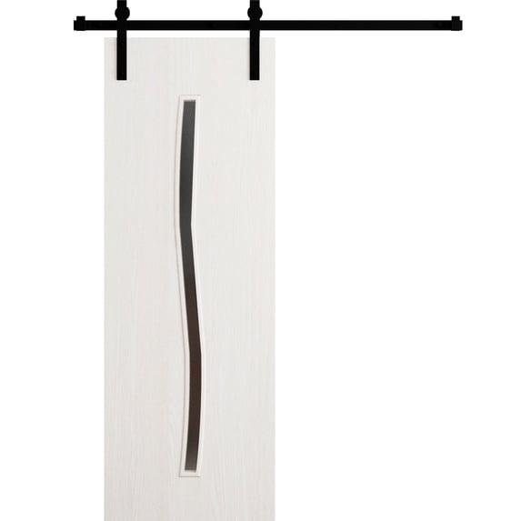 Modern Barn Door 28 x 80 in - LUNO 2003 Ash - 6.6FT Rail Track Heavy Hardware Set - Solid Panel Interior Doors