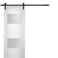 thumbnail image 1 of Modern Barn Door 28 x 80 inches Opaque Glass 2 Lites / Sete 6222 White Silk / 6.6FT Rail Track Heavy Hardware Set / Solid Panel Interior Doors, 1 of 4