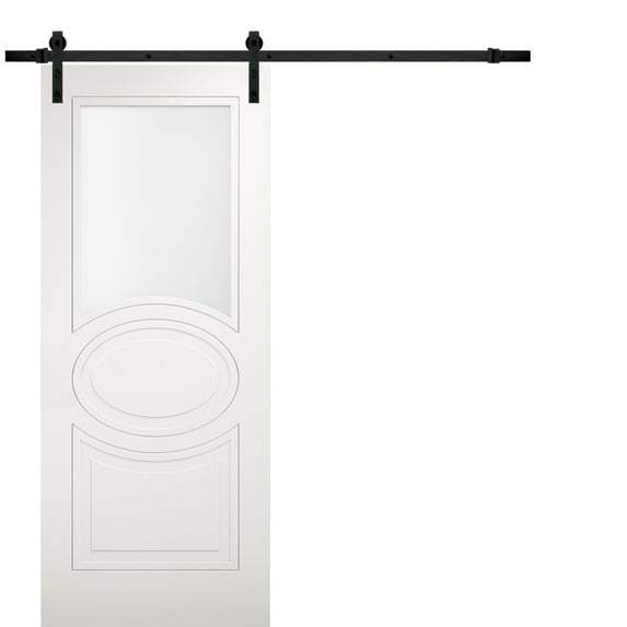 Modern Barn Door 28 x 80 inches Opaque Glass / Mela 7012 Matte White / 6.6FT Rail Track Heavy Hardware Set / Solid Panel Interior Doors