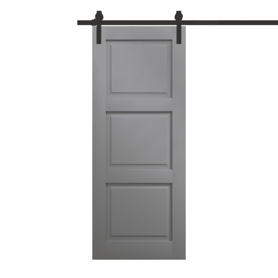 Modern Barn Door 28 x 84 inches | Ego 5010 Painted Grey Oak | 6.6FT Rail Track Heavy Hardware Set | Solid Panel Interior Doors