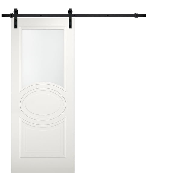 Modern Barn Door 28 x 84 inches Opaque Glass / Mela 7012 Matte White / 6.6FT Rail Track Heavy Hardware Set / Solid Panel Interior Doors