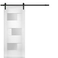 thumbnail image 1 of Modern Barn Door 28 x 96 inches Opaque Glass / Sete 6933 White Silk / 6.6FT Rail Track Heavy Hardware Set / Solid Panel Interior Doors, 1 of 5