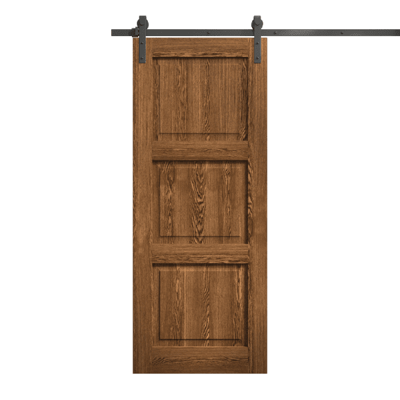 Modern Barn Door 30 x 80 inches | Ego 5010 Cognac Oak | 6.6FT Rail Track Heavy Hardware Set | Solid Panel Interior Doors