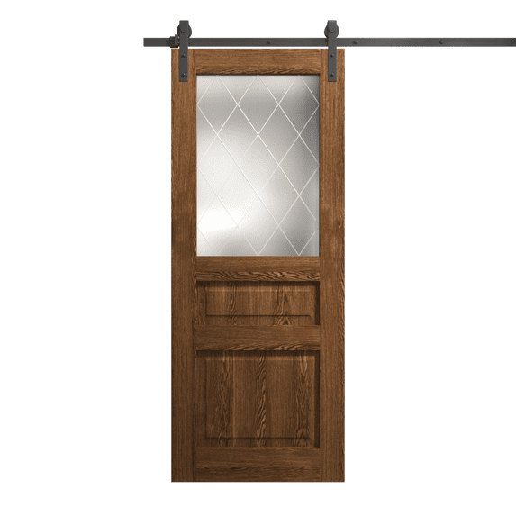 Modern Barn Door 30 x 80 inches | Ego 5011 Cognac Oak | 6.6FT Rail Track Heavy Hardware Set | Solid Panel Interior Doors