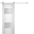thumbnail image 1 of Modern Barn Door 30 x 80 inches Opaque Glass 2 Lites / Sete 6222 White Silk / Stainless Steel 6.6FT Rail Track Set / Solid Panel Interior Doors, 1 of 3
