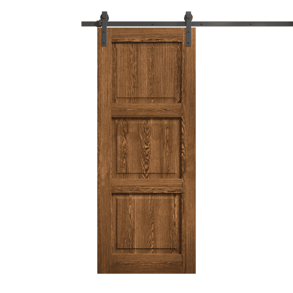 Modern Barn Door 30 x 96 inches | Ego 5010 Cognac Oak | 6.6FT Rail Track Heavy Hardware Set | Solid Panel Interior Doors