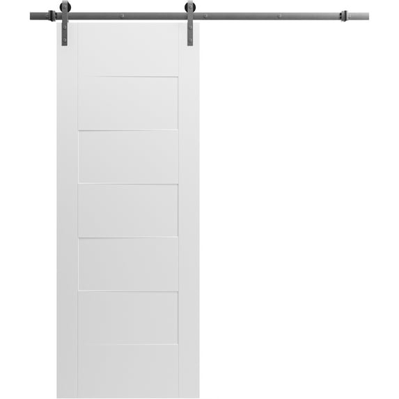 Modern Barn Door 30" x 96" inches / Mela 0755 Painted White / 6.6FT Silver Rail Track Heavy Hardware Set / Solid Panel Interior Doors