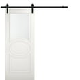 thumbnail image 1 of Modern Barn Door 30 x 96 inches Opaque Glass / Mela 7012 Matte White / 6.6FT Rail Track Heavy Hardware Set / Solid Panel Interior Doors, 1 of 3