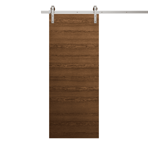 Modern Barn Door 32 x 80 inches | Ego 5000 Cognac Oak | 6.6FT Silver Rail Track Heavy Hardware Set | Solid Panel Interior Doors