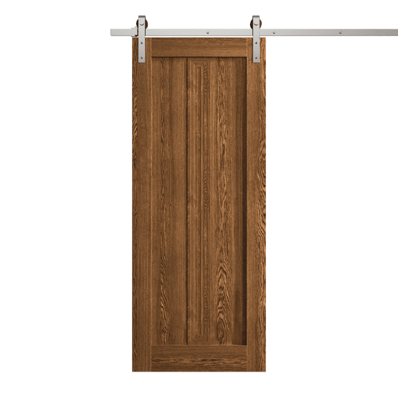 Modern Barn Door 32 x 80 inches | Ego 5006 Cognac Oak | 6.6FT Silver Rail Track Heavy Hardware Set | Solid Panel Interior Doors
