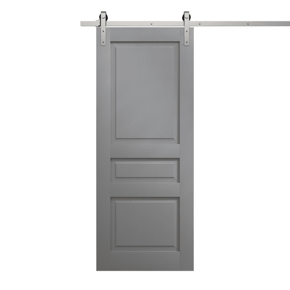 Modern Barn Door 32 x 80 inches | Ego 5012 Painted Grey Oak | 6.6FT Silver Rail Track Heavy Hardware Set | Solid Panel Interior Doors
