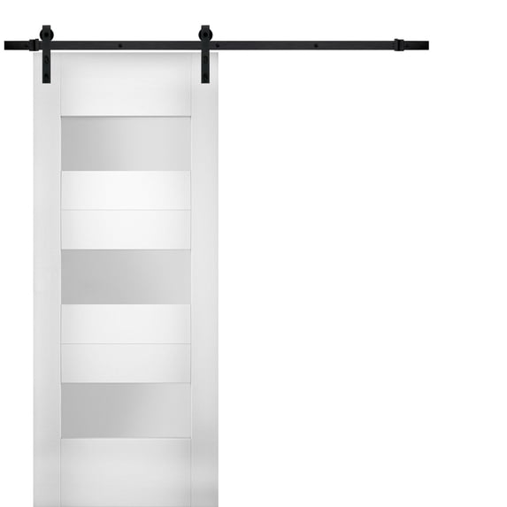 Modern Barn Door 32 x 80 inches Opaque Glass / Sete 6003 White Silk / 6.6FT Rail Track Heavy Hardware Set / Solid Panel Interior Doors