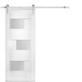 thumbnail image 1 of Modern Barn Door 32 x 80 inches Opaque Glass / Sete 6933 White Silk / Stainless Steel 6.6FT Rail Track Set / Solid Panel Interior Doors, 1 of 6