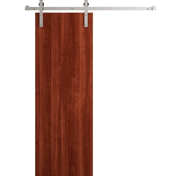 Modern Barn Door 36 x 80 in - LUNO 1003 Walnut - 6.6FT Silver Rail Track Heavy Hardware Set - Solid Panel Interior Doors