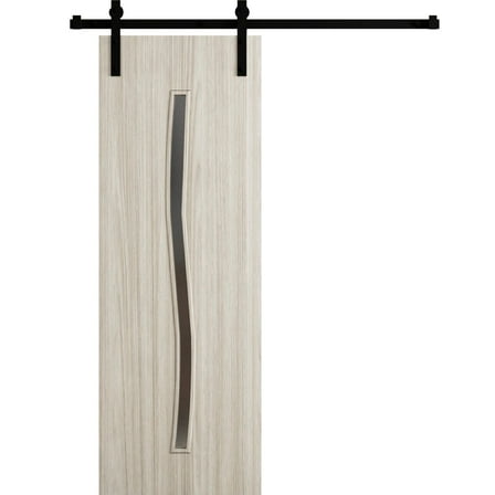 Modern Barn Door 36 x 80 in - LUNO 2003 Oak - 6.6FT Rail Track Heavy Hardware Set - Solid Panel Interior Doors