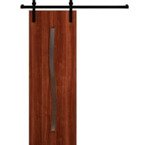 Modern Barn Door 36 x 80 in - LUNO 2003 Walnut - 6.6FT Rail Track Heavy Hardware Set - Solid Panel Interior Doors