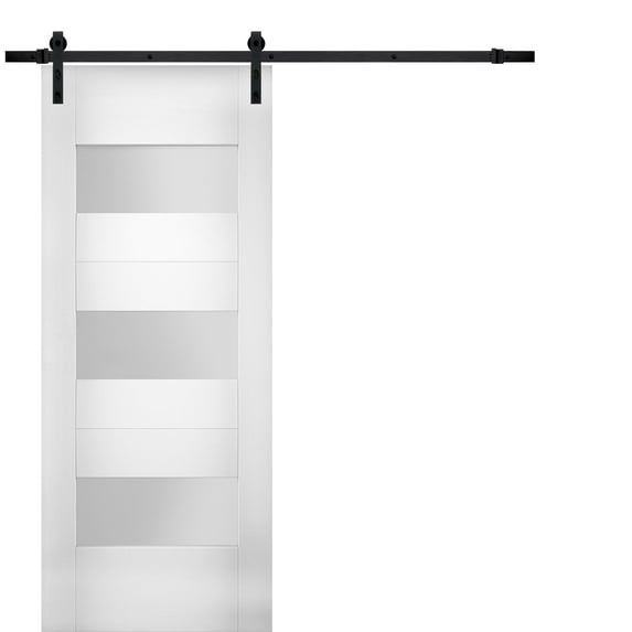 Modern Barn Door 36 x 80 inches Opaque Glass / Sete 6003 White Silk / 6.6FT Rail Track Heavy Hardware Set / Solid Panel Interior Doors