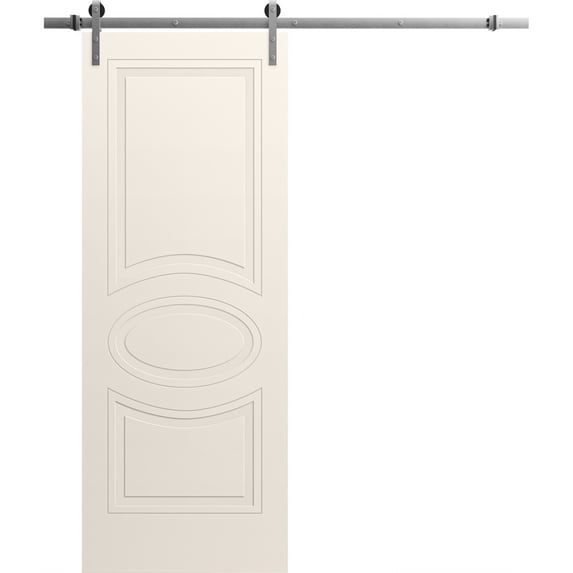 Modern Barn Door 36" x 84" inches / Mela 7001 Painted Creamy / 6.6FT Silver Rail Track Heavy Hardware Set / Solid Panel Interior Doors