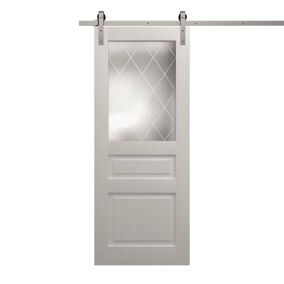Modern Barn Door 36 x 96 inches | Ego 5011 Painted White Oak | 6.6FT Silver Rail Track Heavy Hardware Set | Solid Panel Interior Doors