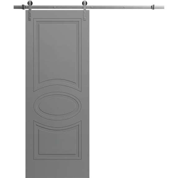 Modern Barn Door 36" x 96" inches / Mela 7001 Painted Grey / 6.6FT Silver Rail Track Heavy Hardware Set / Solid Panel Interior Doors