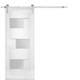 thumbnail image 1 of Modern Barn Door 36 x 96 inches Opaque Glass / Sete 6933 White Silk / Stainless Steel 6.6FT Rail Track Set / Solid Panel Interior Doors, 1 of 6