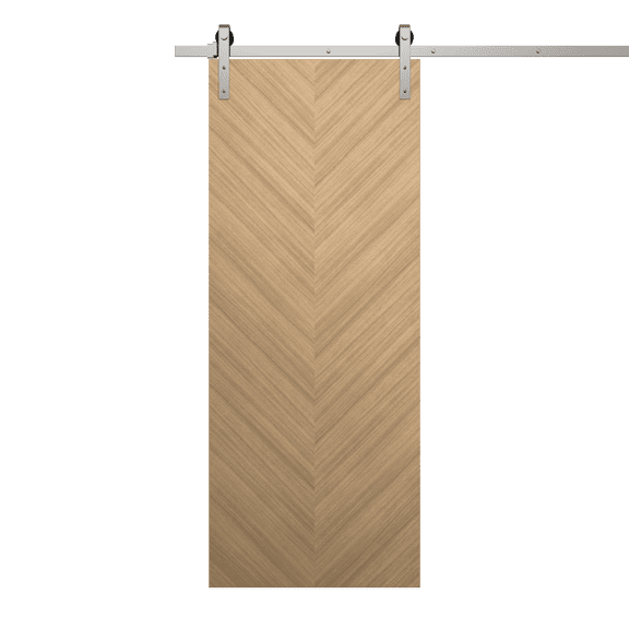 Modern Barn Door 42 x 80 inches | Ego 5005 Natural Oak | 8FT Silver Rail Track Heavy Hardware Set | Solid Panel Interior Doors