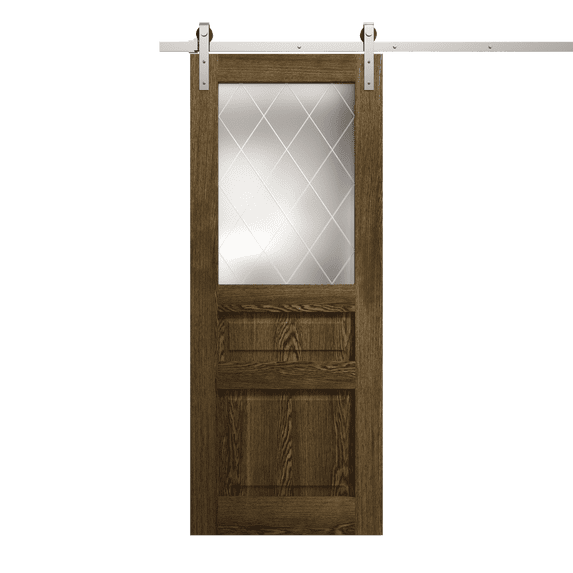 Modern Barn Door 42 x 80 inches | Ego 5011 Marble Oak | 8FT Silver Rail Track Heavy Hardware Set | Solid Panel Interior Doors