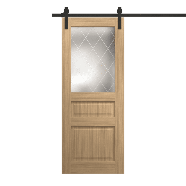 Modern Barn Door 42 x 80 inches | Ego 5011 Natural Oak | 8FT Rail Track Heavy Hardware Set | Solid Panel Interior Doors