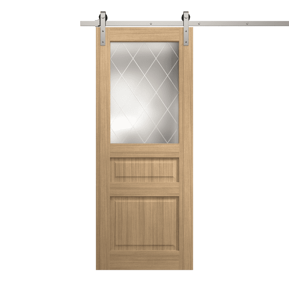 Modern Barn Door 42 x 80 inches | Ego 5011 Natural Oak | 8FT Silver Rail Track Heavy Hardware Set | Solid Panel Interior Doors