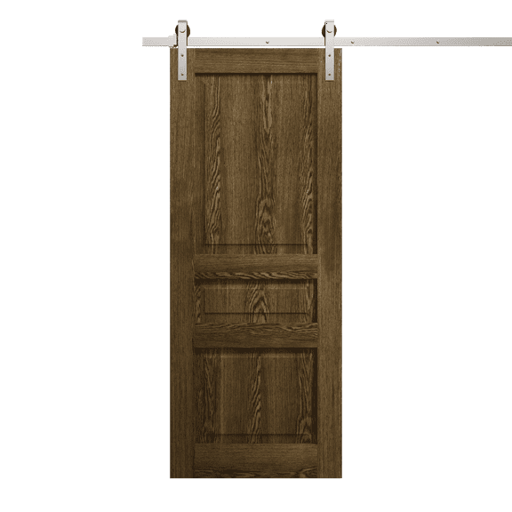 Modern Barn Door 42 x 80 inches | Ego 5012 Marble Oak | 8FT Silver Rail Track Heavy Hardware Set | Solid Panel Interior Doors