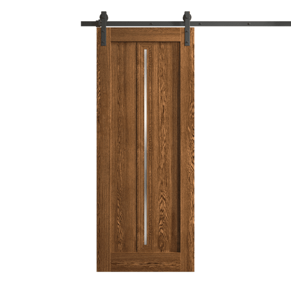 Modern Barn Door 42 x 80 inches | Ego 5014 Cognac Oak | 8FT Rail Track Heavy Hardware Set | Solid Panel Interior Doors