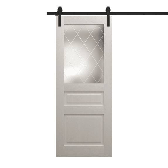 Modern Barn Door 42 x 84 inches | Ego 5011 Painted White Oak | 8FT Rail Track Heavy Hardware Set | Solid Panel Interior Doors